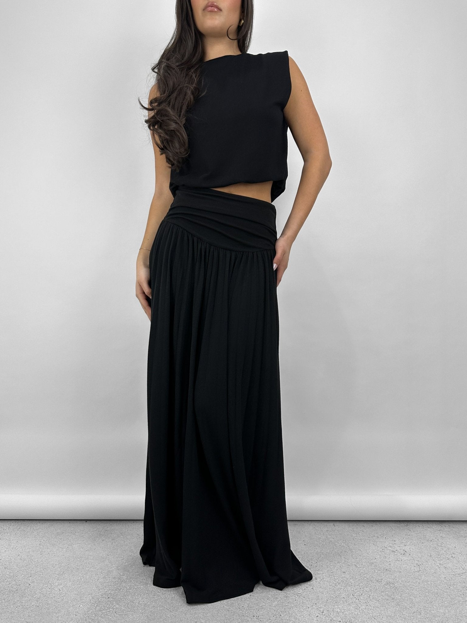 Ruche Waist Pleated Maxi Skirt - Vamp Official