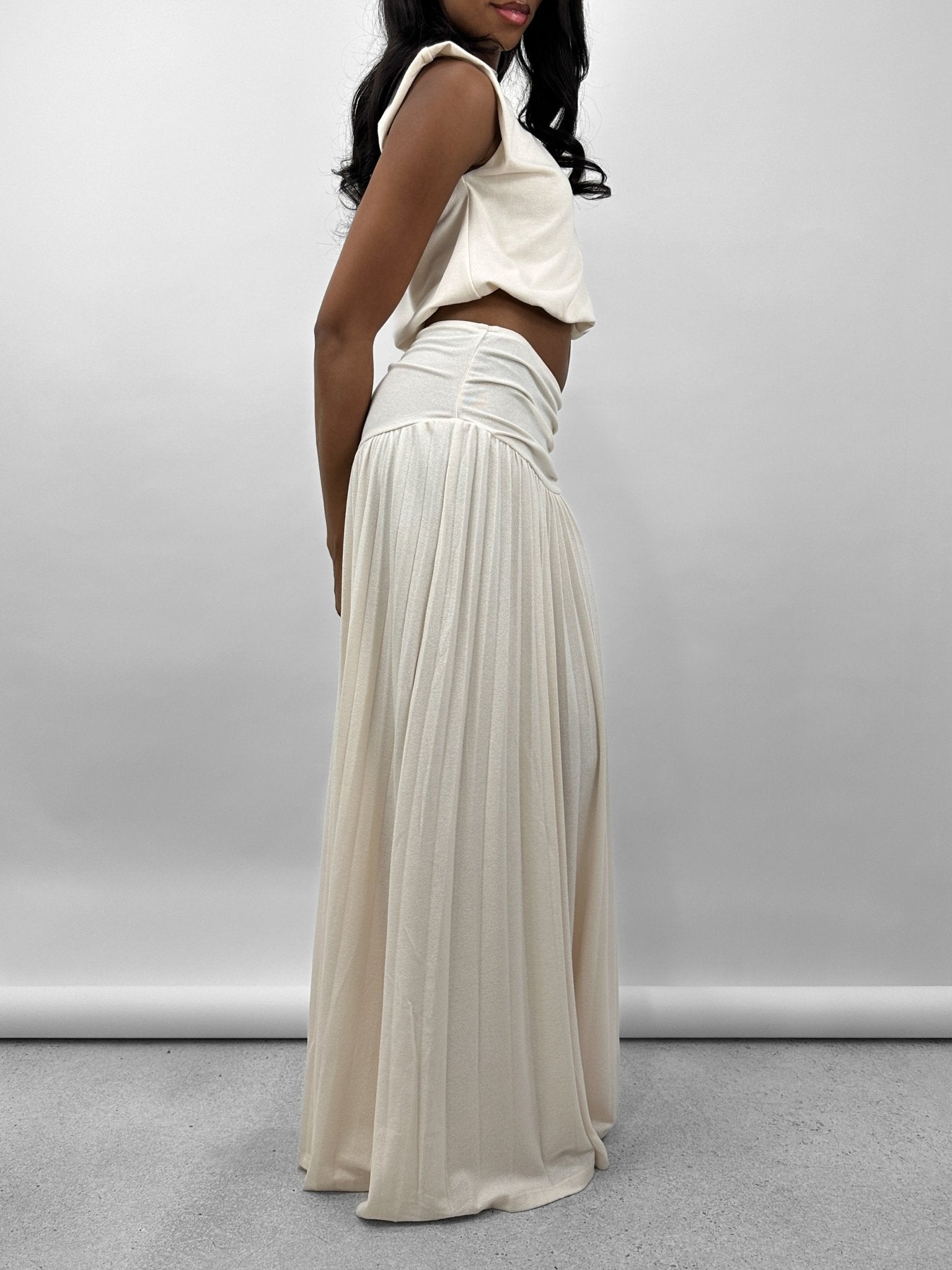 Ruche Waist Pleated Maxi Skirt - Vamp Official