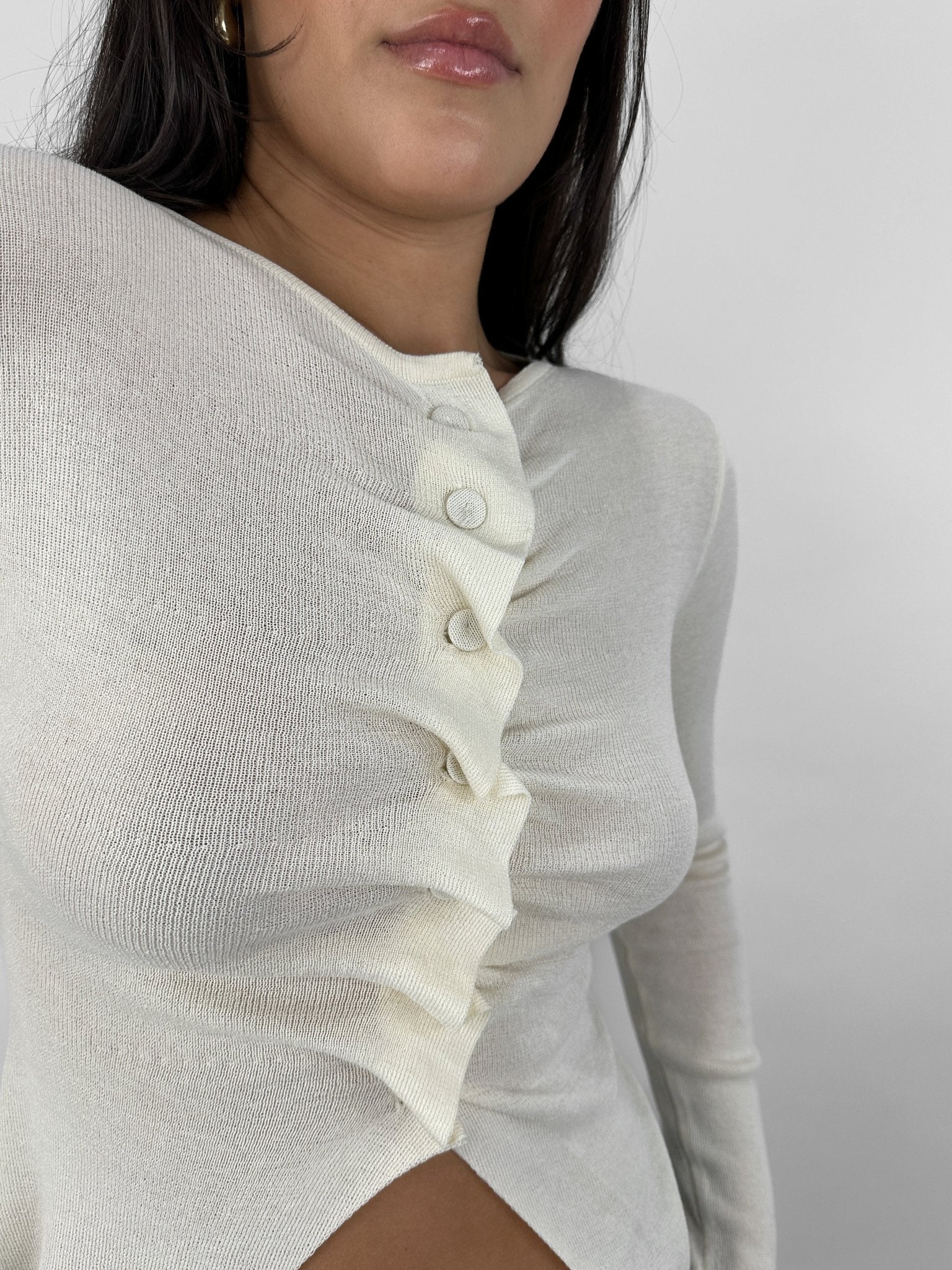 Ruched Button Ruffled Long Sleeve - Vamp Official