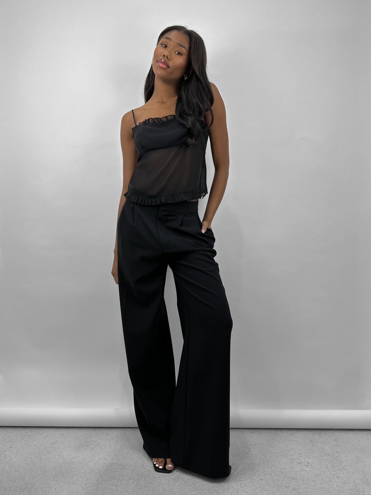 Ruffle Detail Sheer Tie Back Top - Vamp Official