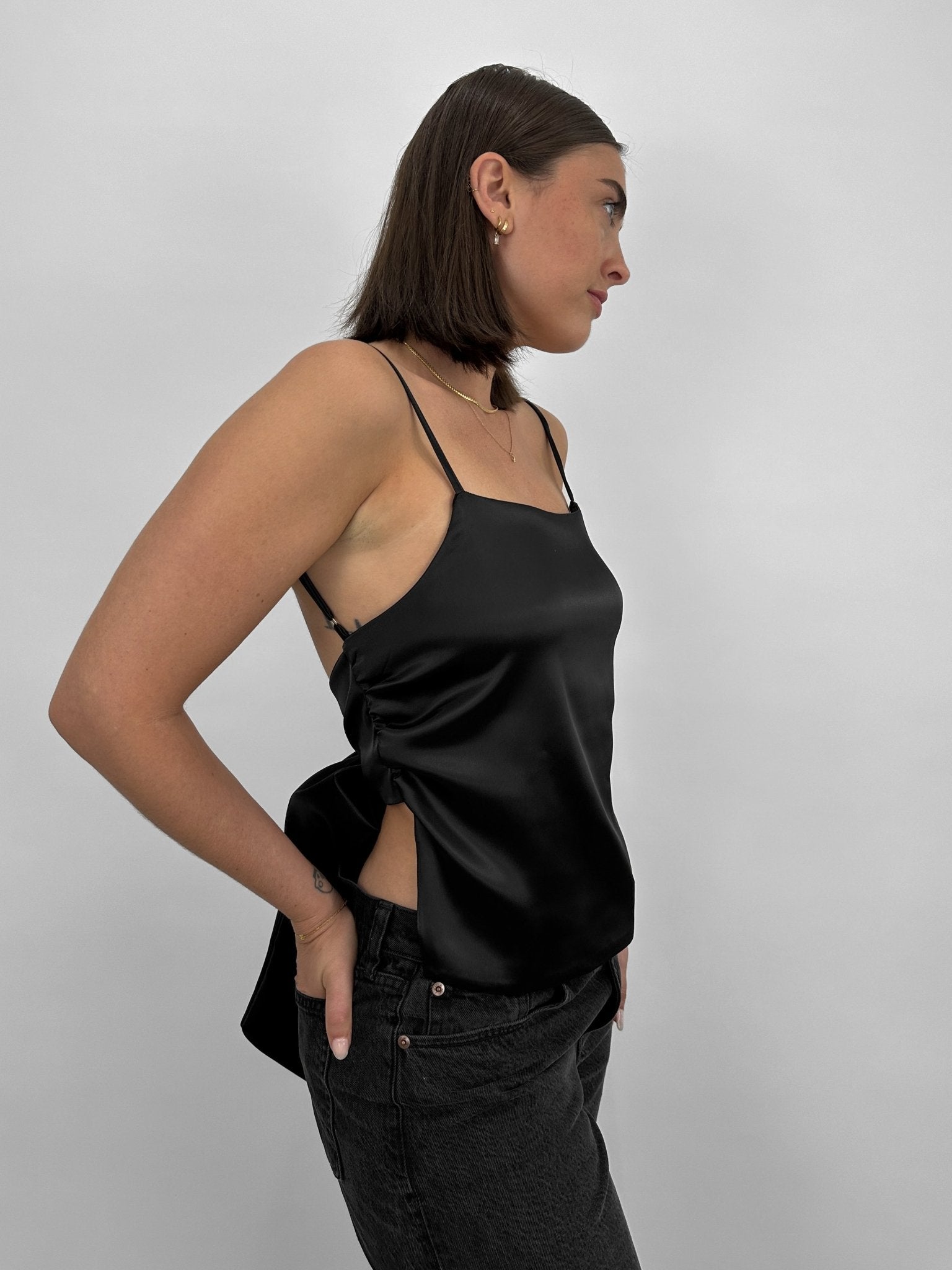 Satin Open Tie Back Bow Tank - Vamp Official