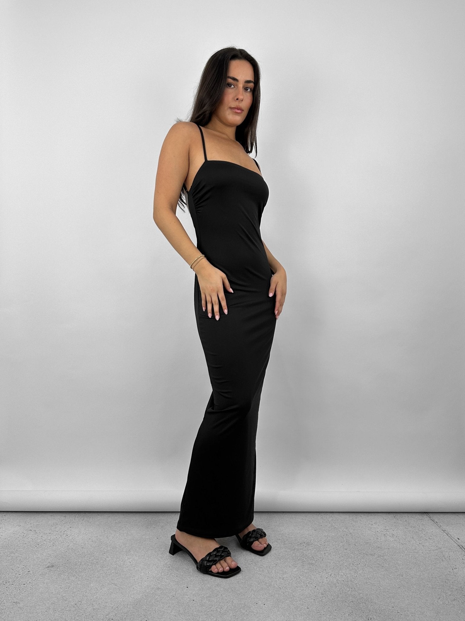 Square Neck Fitted Midi Dress - Vamp Official