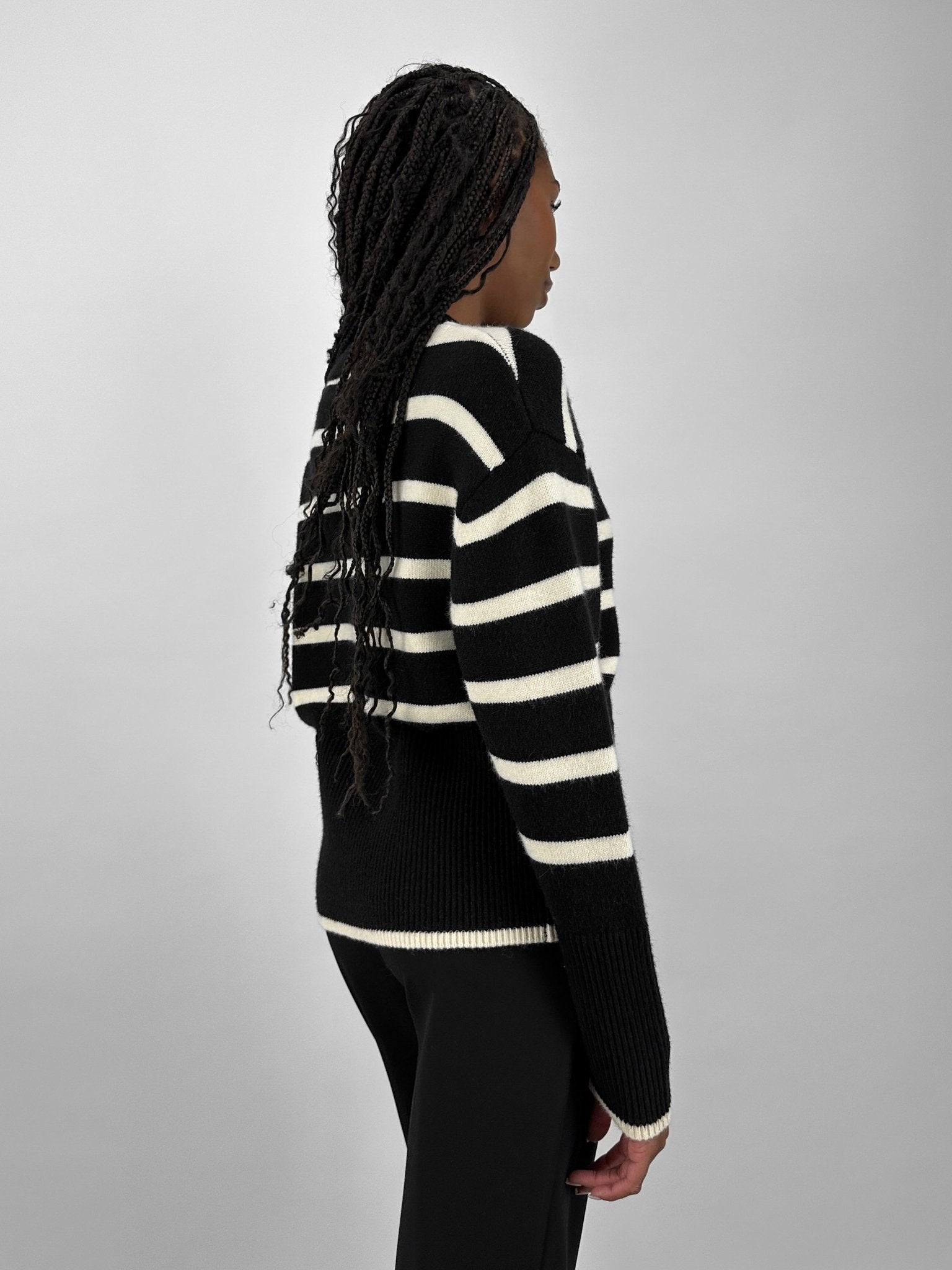 Striped V Neck Knit Cardigan - Vamp Official