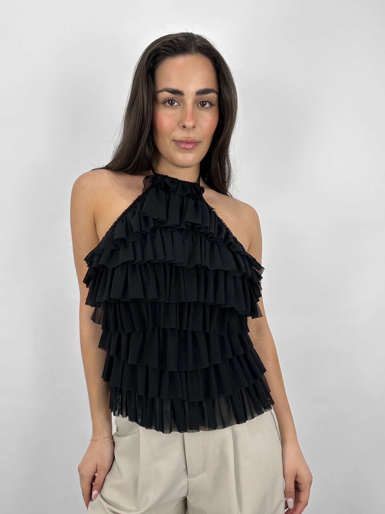 Tie Back Tiered Ruffle Halter - Vamp Official