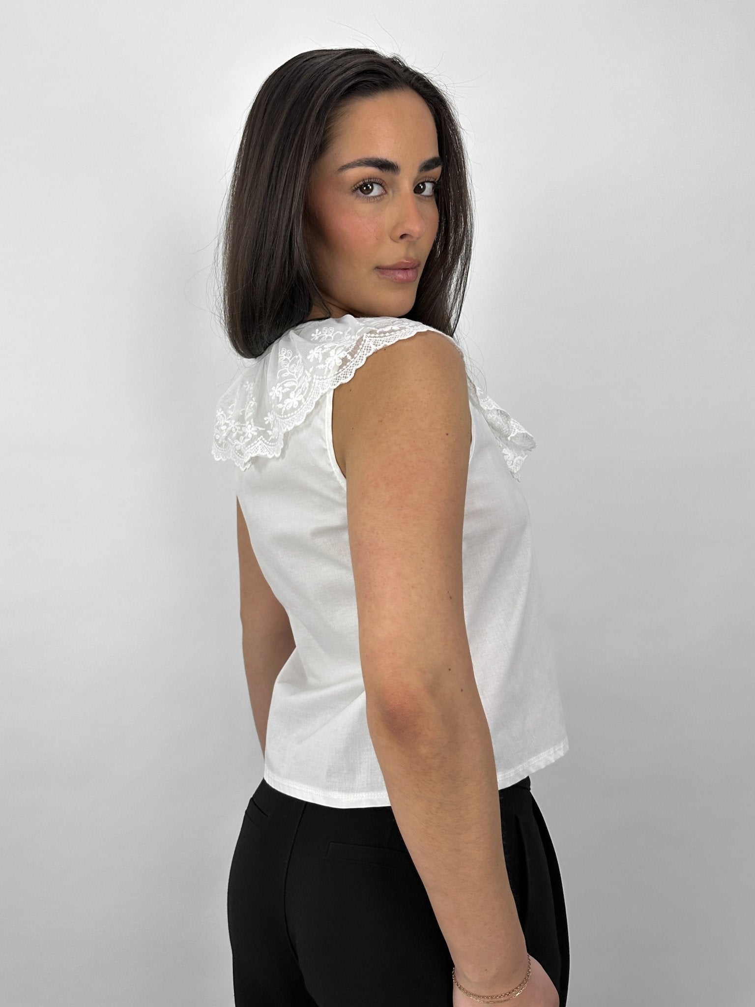 Tie Front Lace Collar Top - Vamp Official
