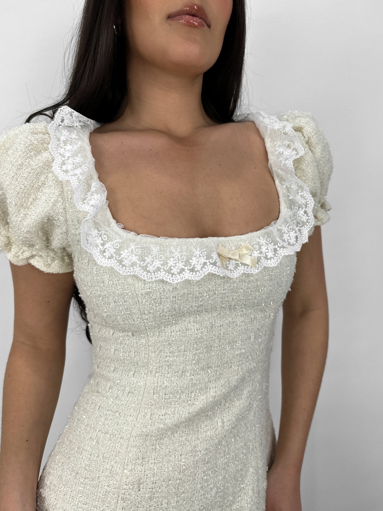 Tweed Lace Trim Mini Dress - Vamp Official