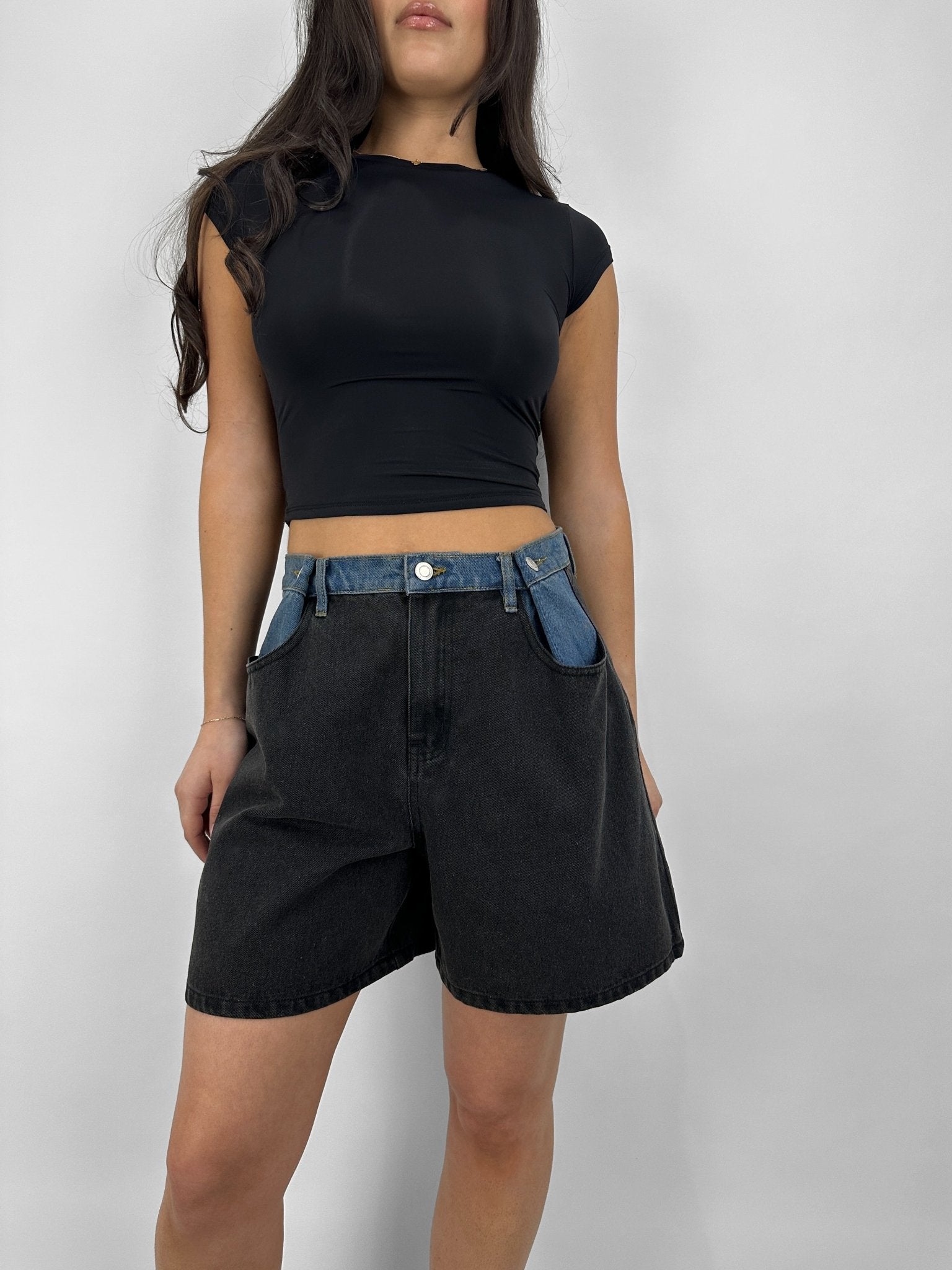 Two Tone Denim Shorts - Vamp Official