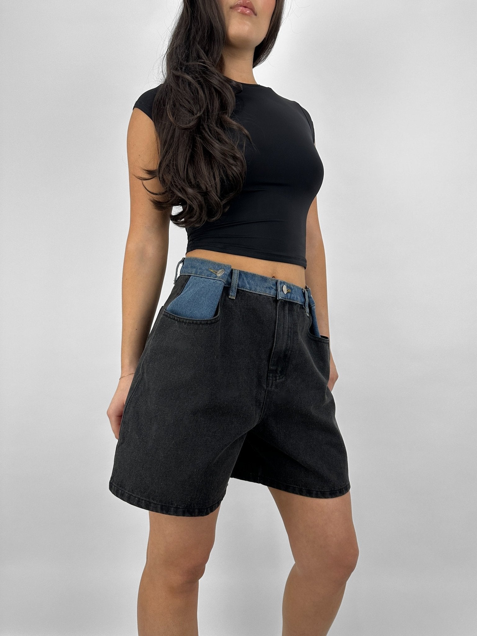 Two Tone Denim Shorts - Vamp Official