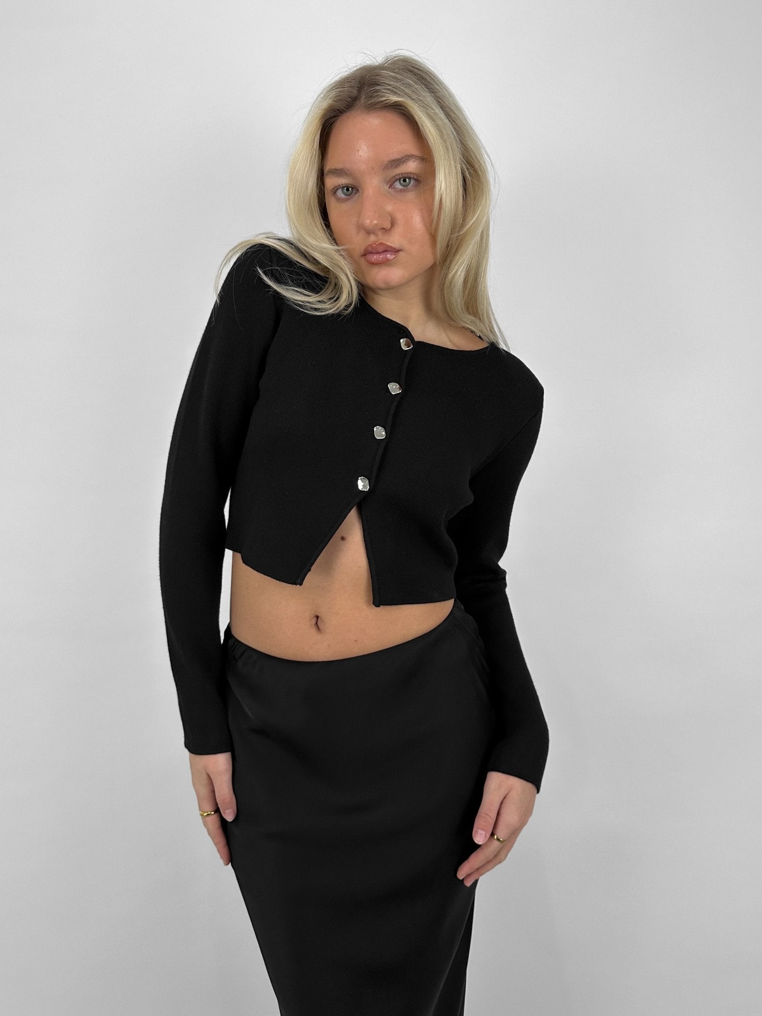 V Front Silver Button Cardigan - Vamp Official
