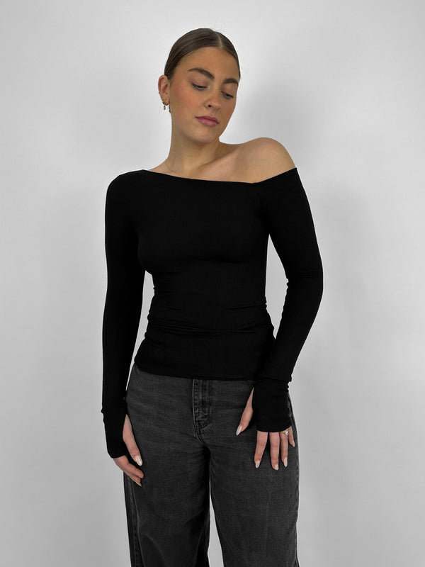 Asymmetrical Off The Shoulder Basic Top - Vamp Official