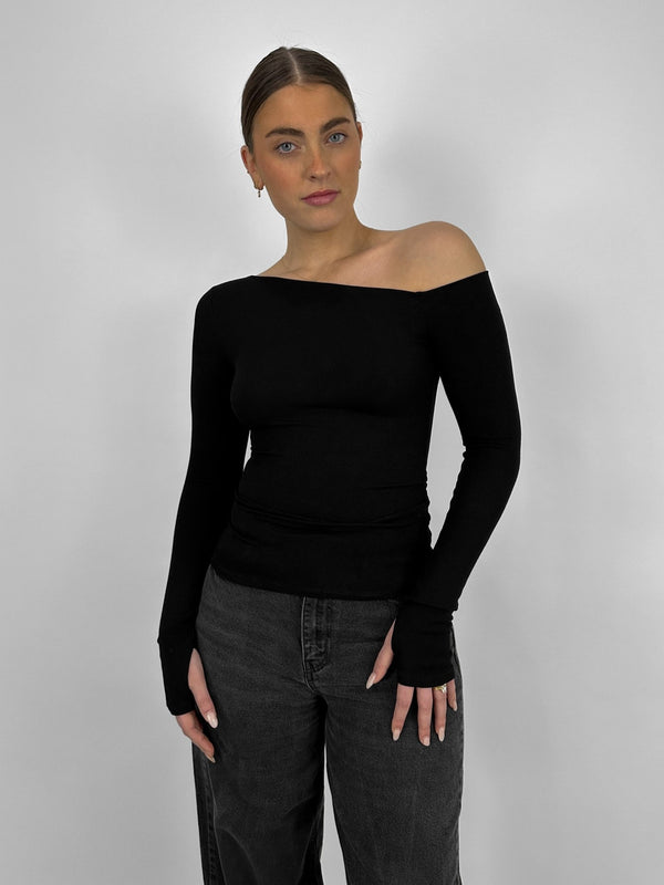 Asymmetrical Off The Shoulder Basic Top - Vamp Official