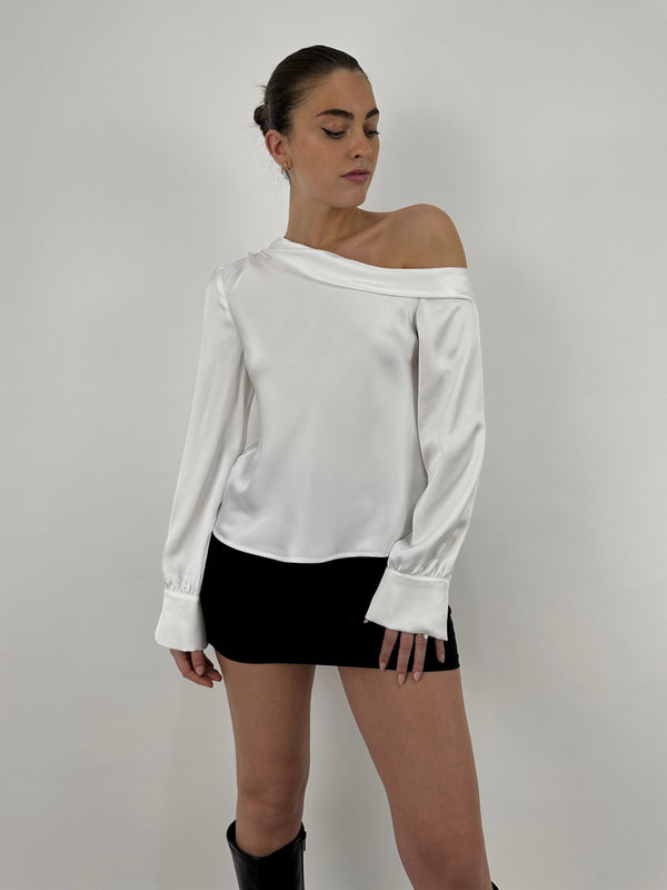 Asymmetrical Satin Draped Long Sleeve - Vamp Official