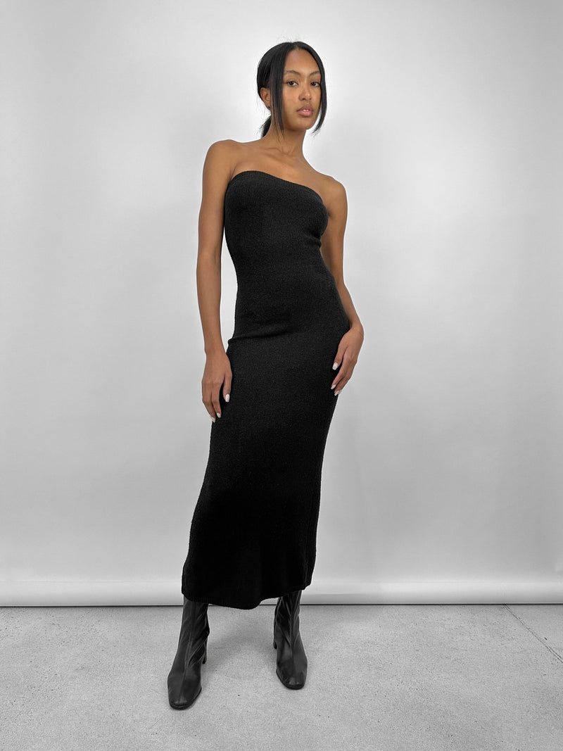 Back Slit Tube Top Knit Midi Dress - Vamp Official