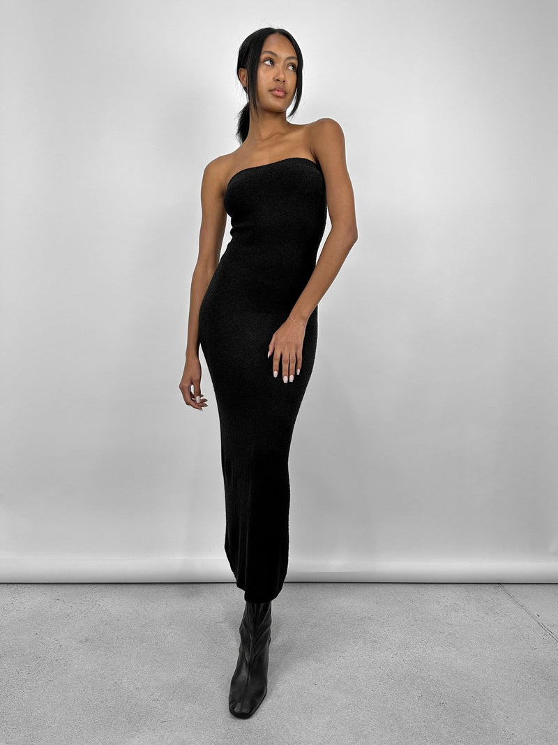 Back Slit Tube Top Knit Midi Dress - Vamp Official