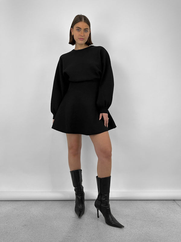 Banded Waist Long Sleeve Knit Dress - Vamp Official