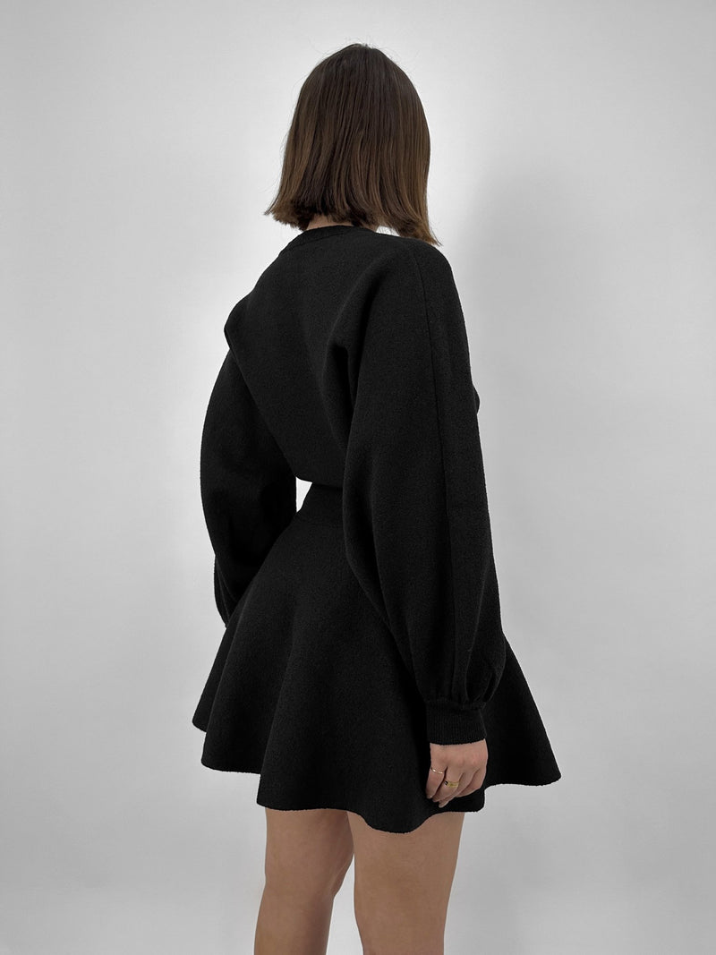 Banded Waist Long Sleeve Knit Dress - Vamp Official