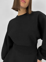 Banded Waist Long Sleeve Knit Dress - Vamp Official