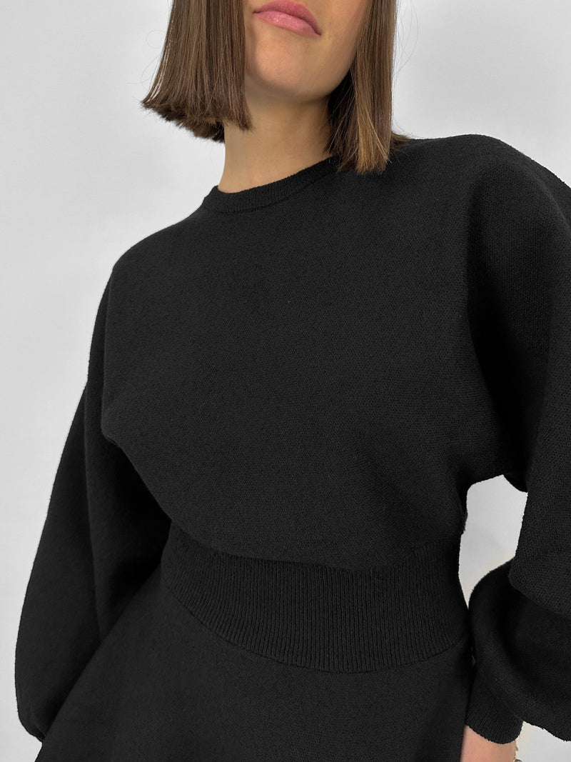 Banded Waist Long Sleeve Knit Dress - Vamp Official