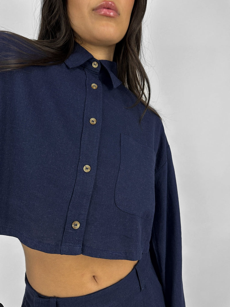Boxy Cropped Button Down Midnight Top - Vamp Official