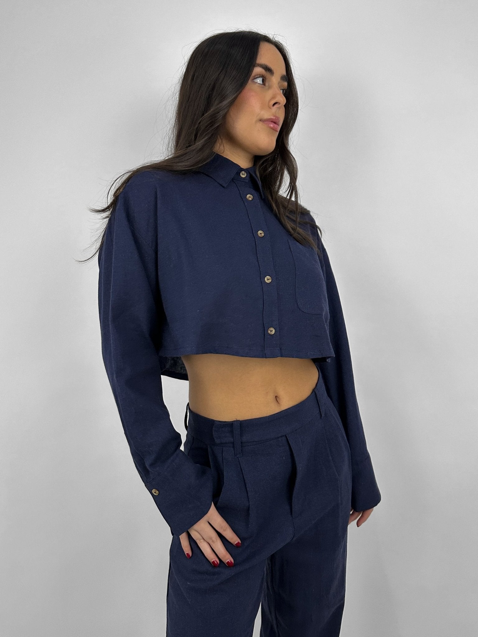 Boxy Cropped Button Down Midnight Top - Vamp Official