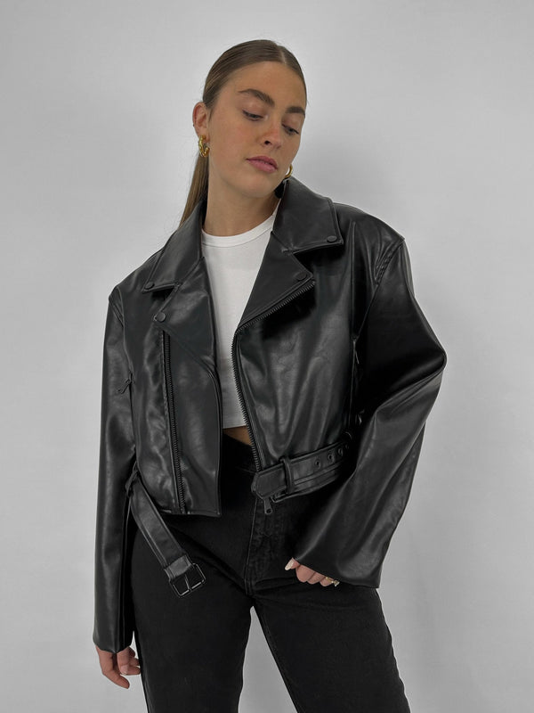 Boxy Moto Leather Jacket - Vamp Official