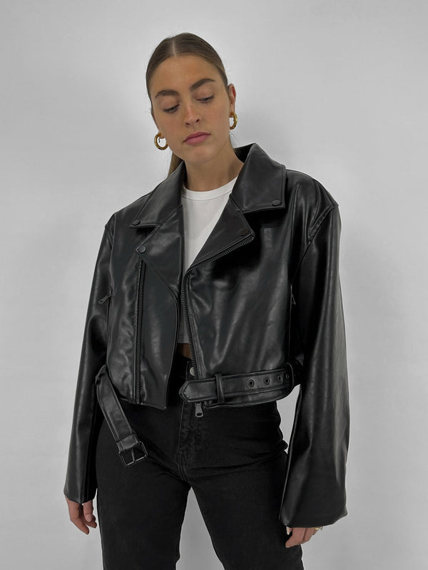 Boxy Moto Leather Jacket - Vamp Official