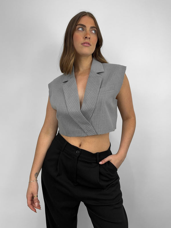 Boxy Wrap Pinstripe Vest Top - Vamp Official