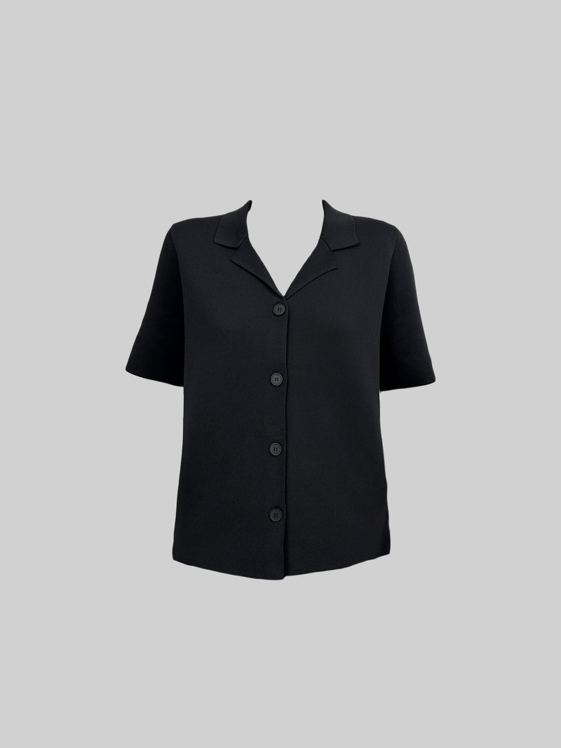 Button Down Box Fit Knit Collared Top - Vamp Official