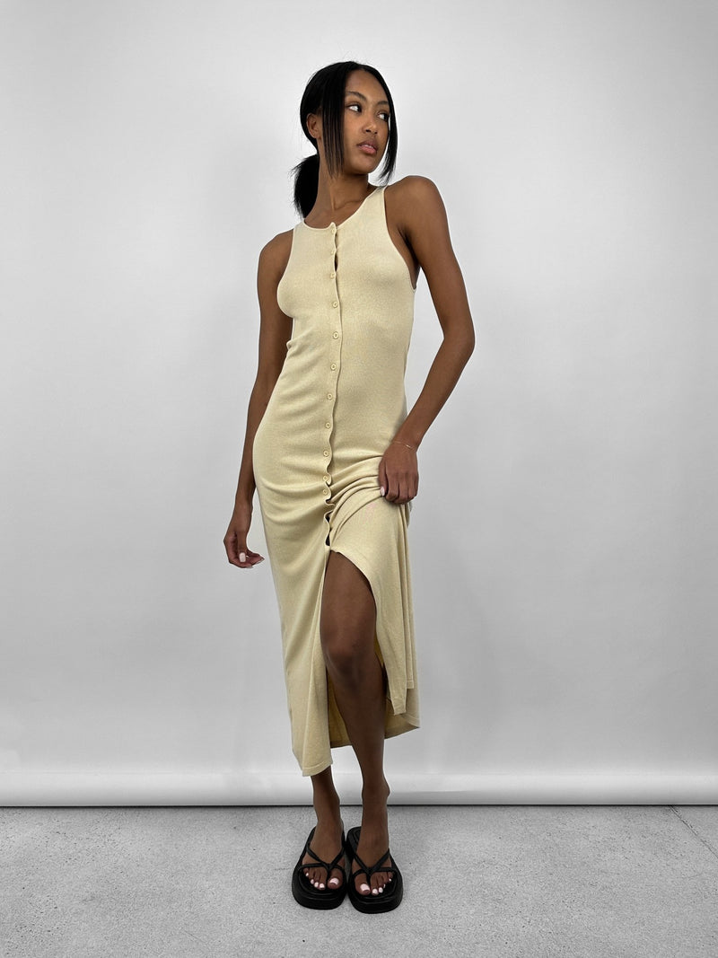 Button Down Tie Waist Midi Tank Dress Vamp Official