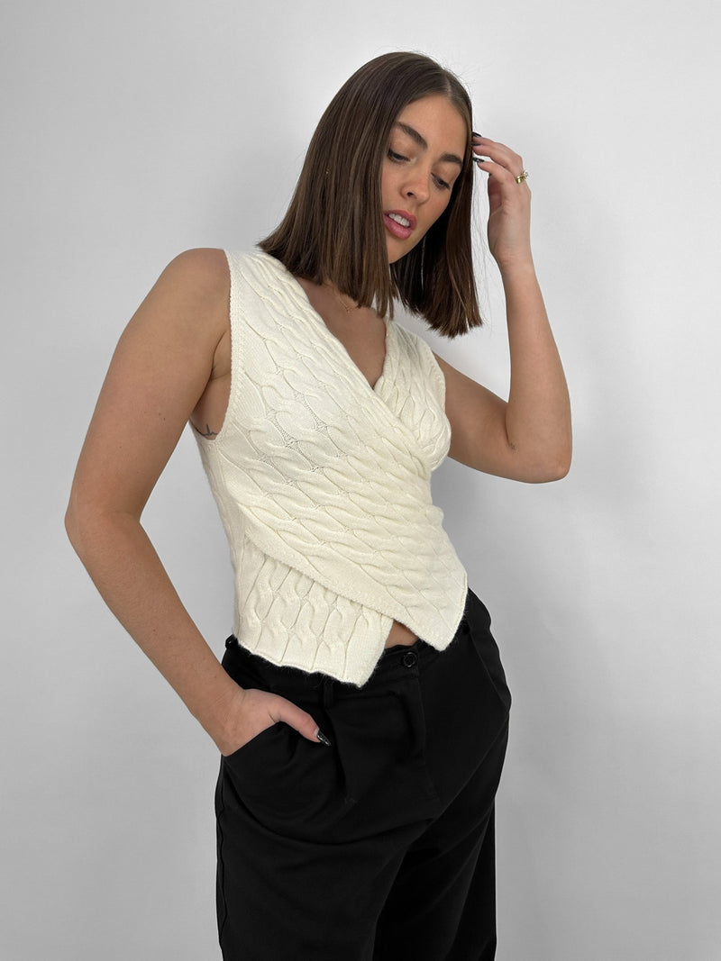Cable Knit Wrap Sweater Vest - Vamp Official