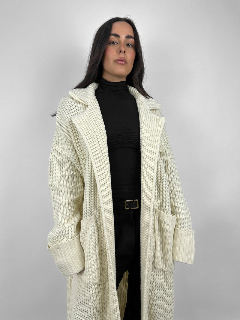 Chunky Collared Knit Cardigan Coat - Vamp Official