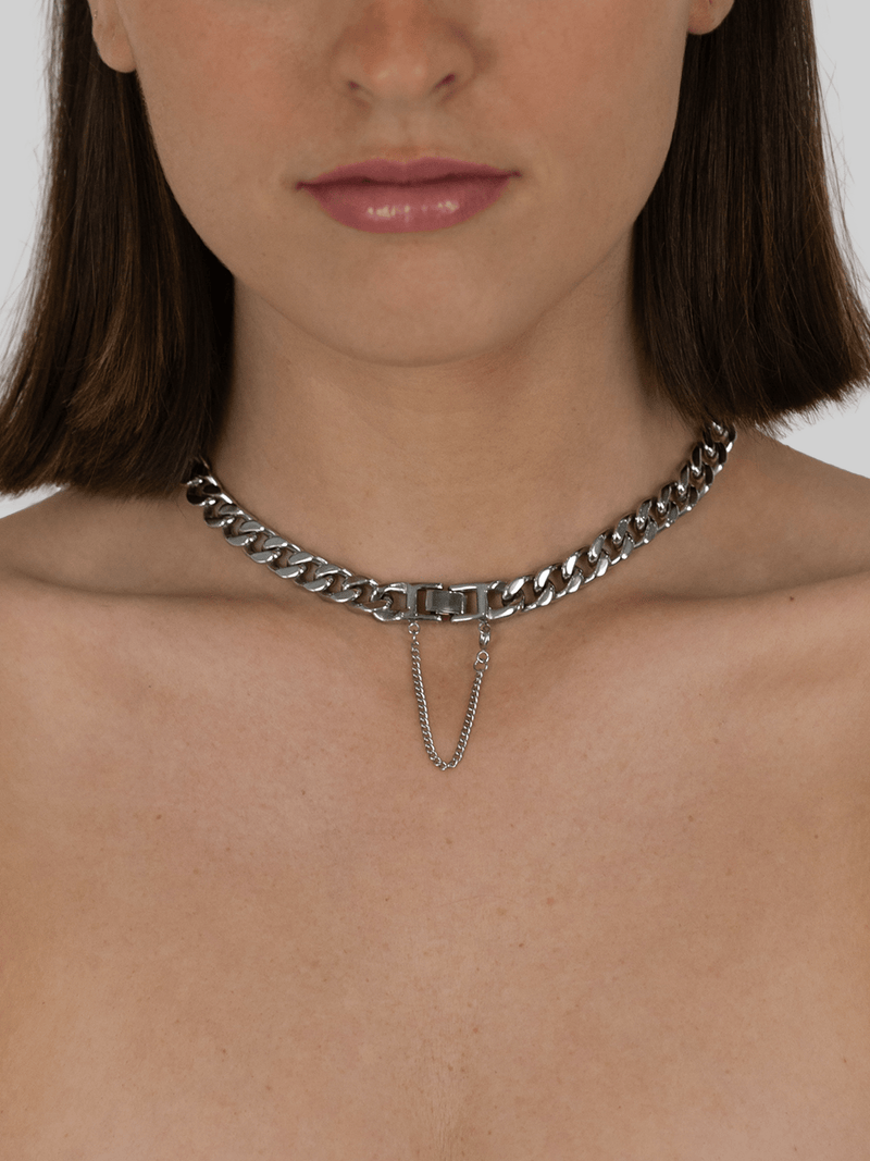Chunky Curb Necklace With Chain Charm - Vamp Official