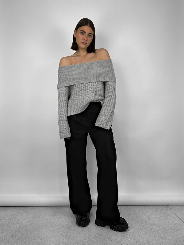 Chunky Off The Shoulder Knit Sweater - Vamp Official