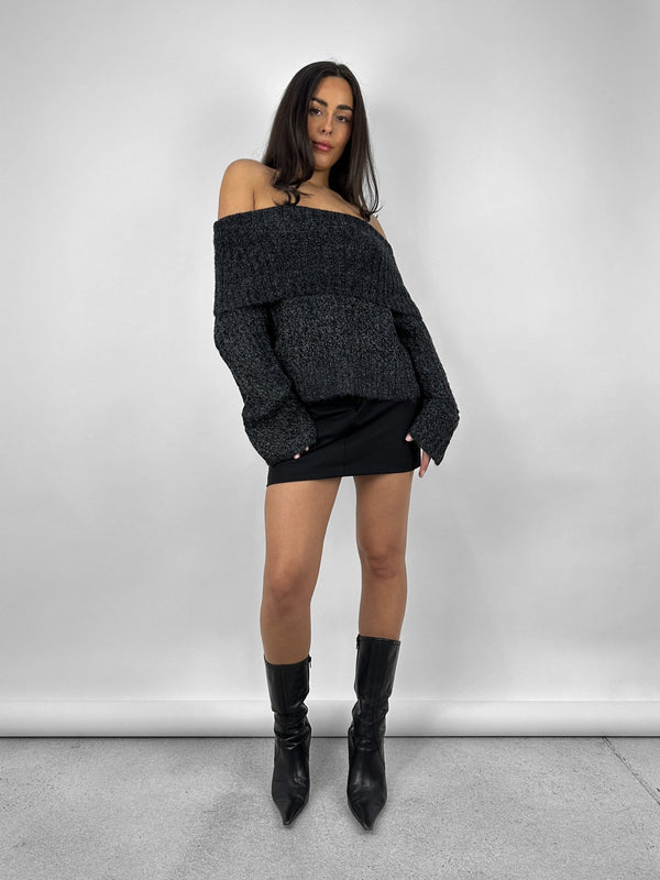 Chunky Off The Shoulder Knit Sweater - Vamp Official