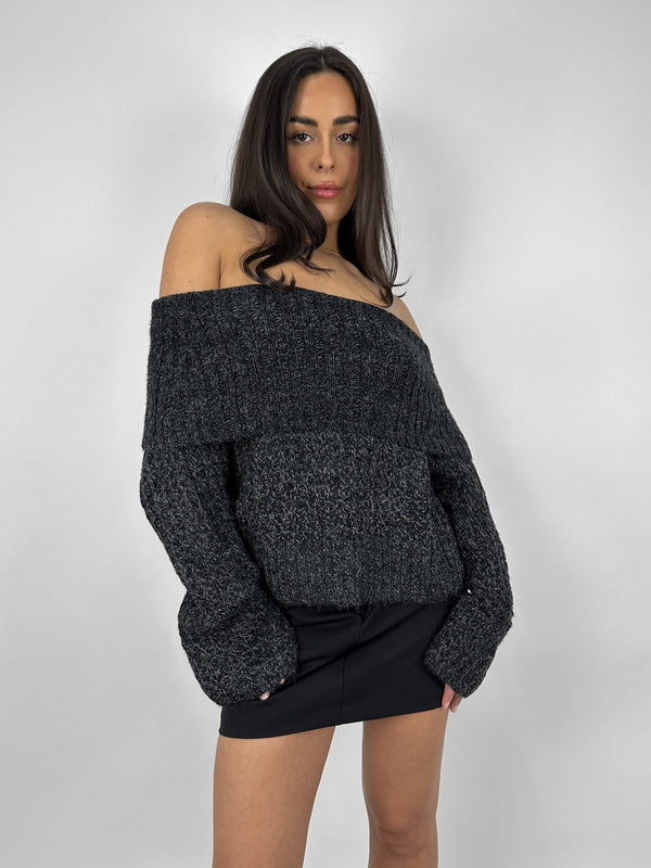 Chunky Off The Shoulder Knit Sweater - Vamp Official