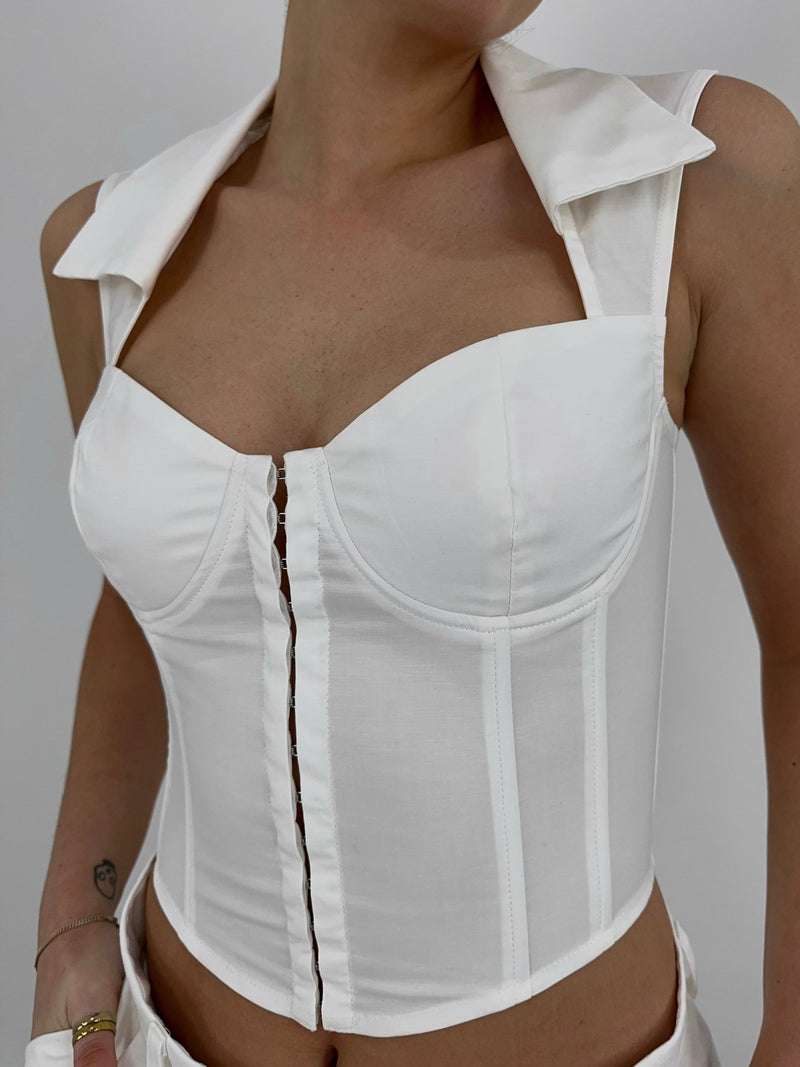 Collared Hook Front Cupped Corset