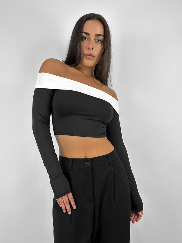 Contrast Banded Off The Shoulder Top - Vamp Official