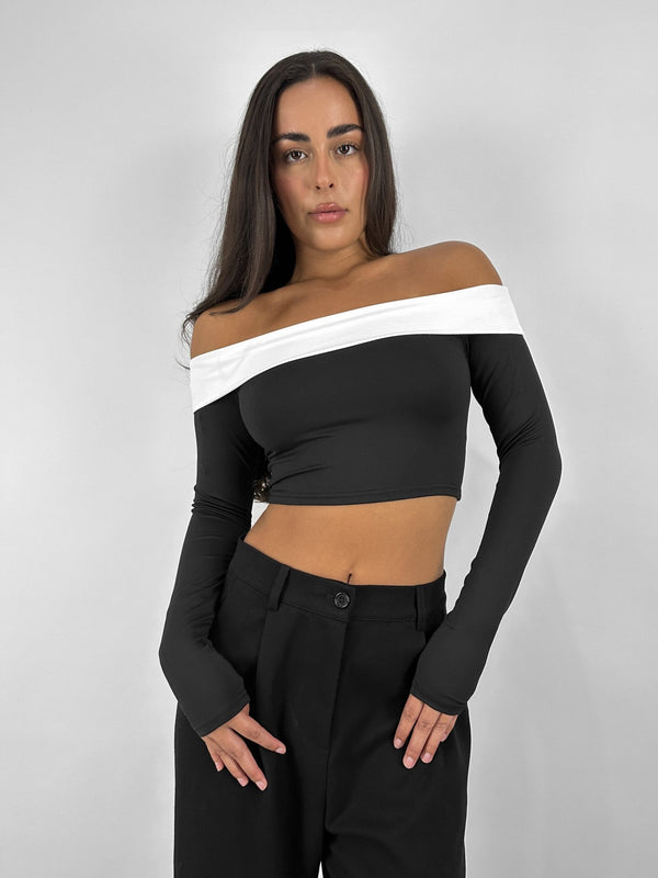 Contrast Banded Off The Shoulder Top - Vamp Official