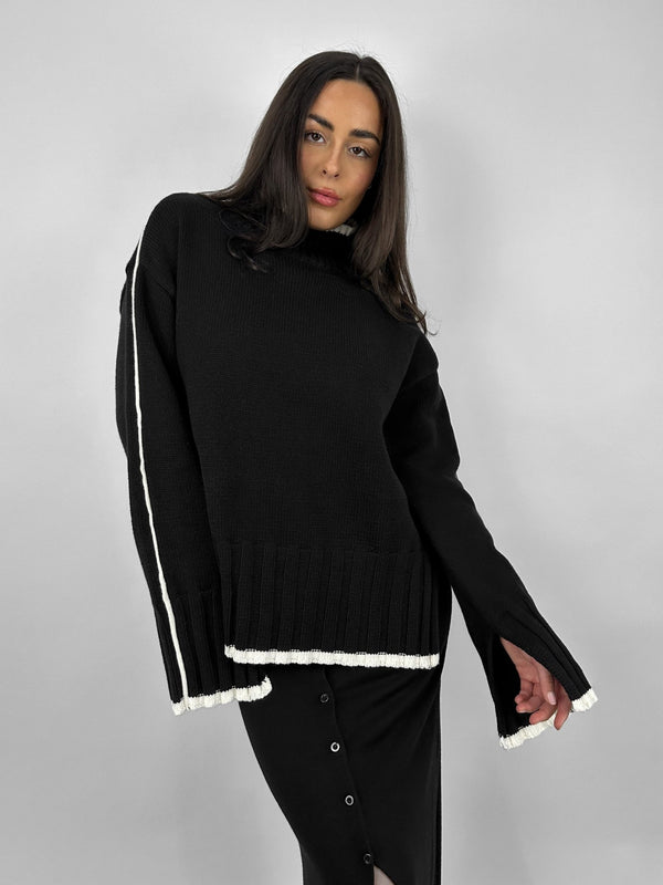 Contrast Detail Turtleneck Knit Sweater - Vamp Official