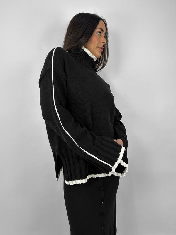 Contrast Detail Turtleneck Knit Sweater - Vamp Official