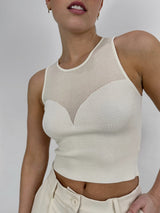Contrast Mesh Sweetheart Neck Tank - Vamp Official