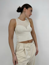 Contrast Mesh Sweetheart Neck Tank - Vamp Official