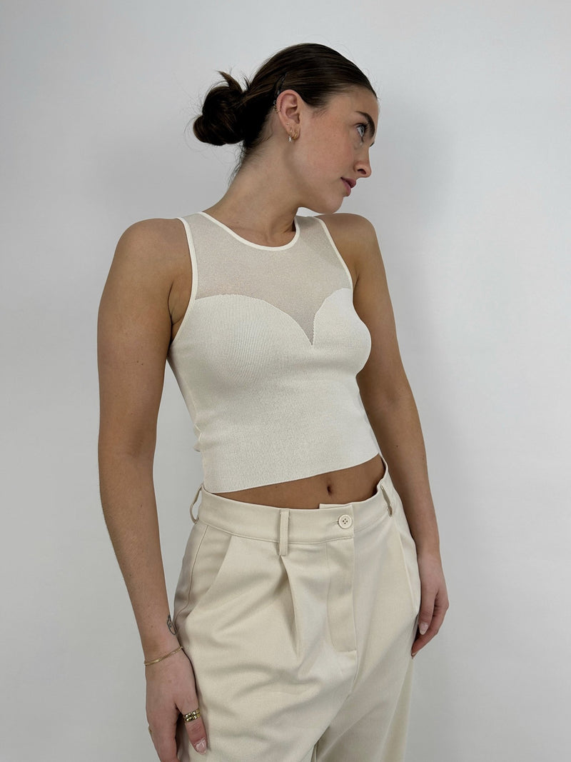 Contrast Mesh Sweetheart Neck Tank - Vamp Official