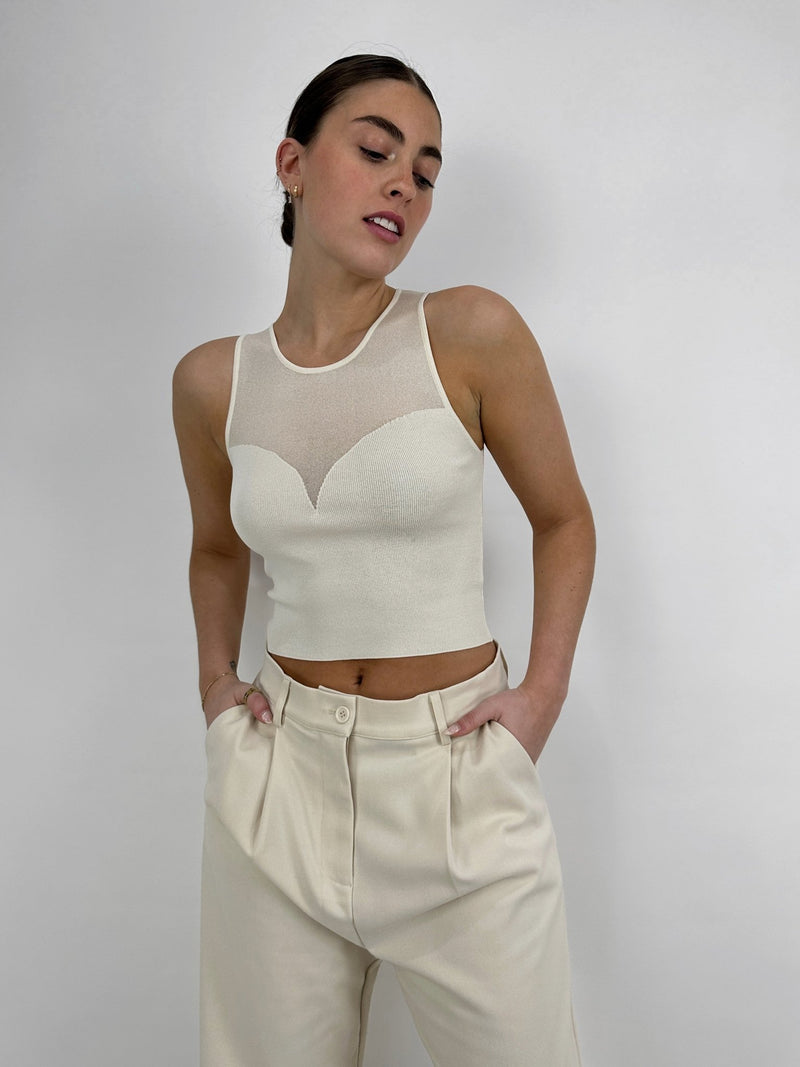 Contrast Mesh Sweetheart Neck Tank - Vamp Official