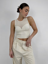 Contrast Mesh Sweetheart Neck Tank - Vamp Official
