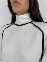 Contrast Piping Turtleneck Sweater - Vamp Official