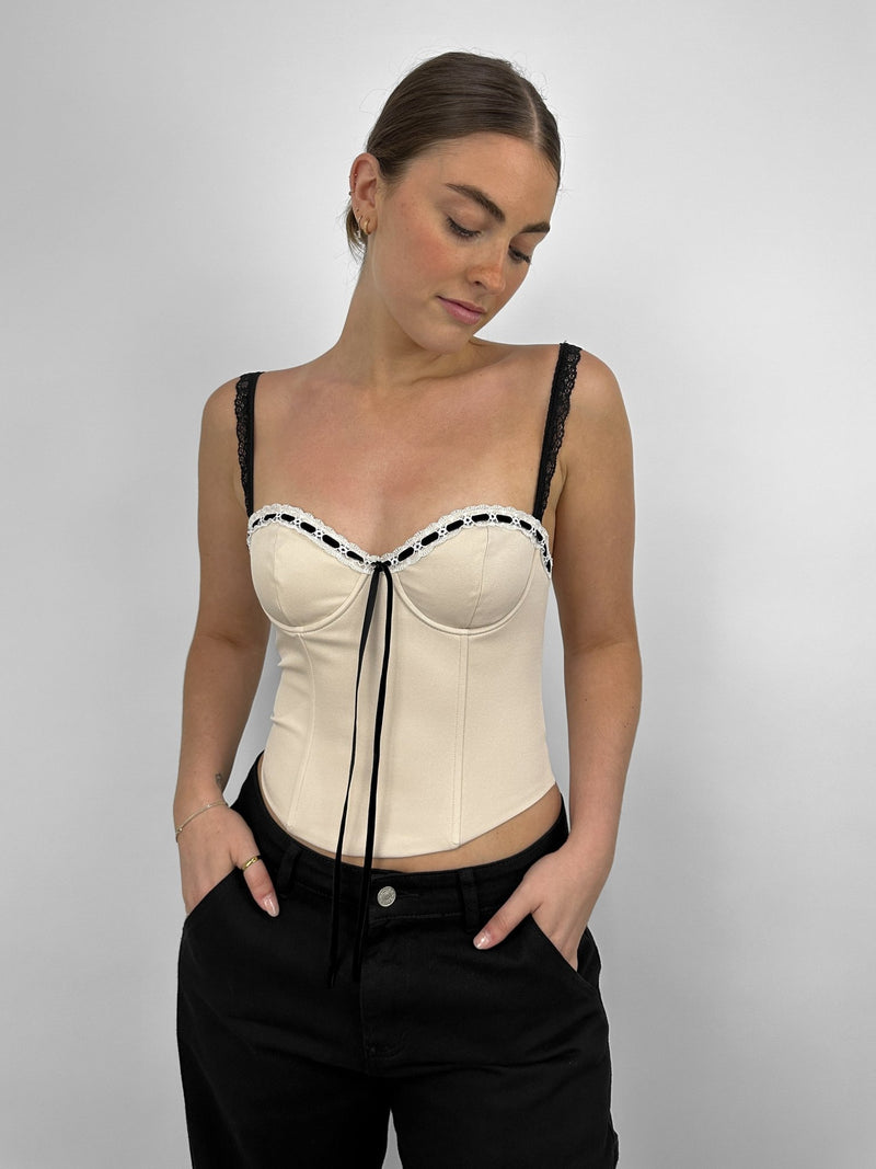 Contrast Ribbon Detail Bustier Corset Top - Vamp Official