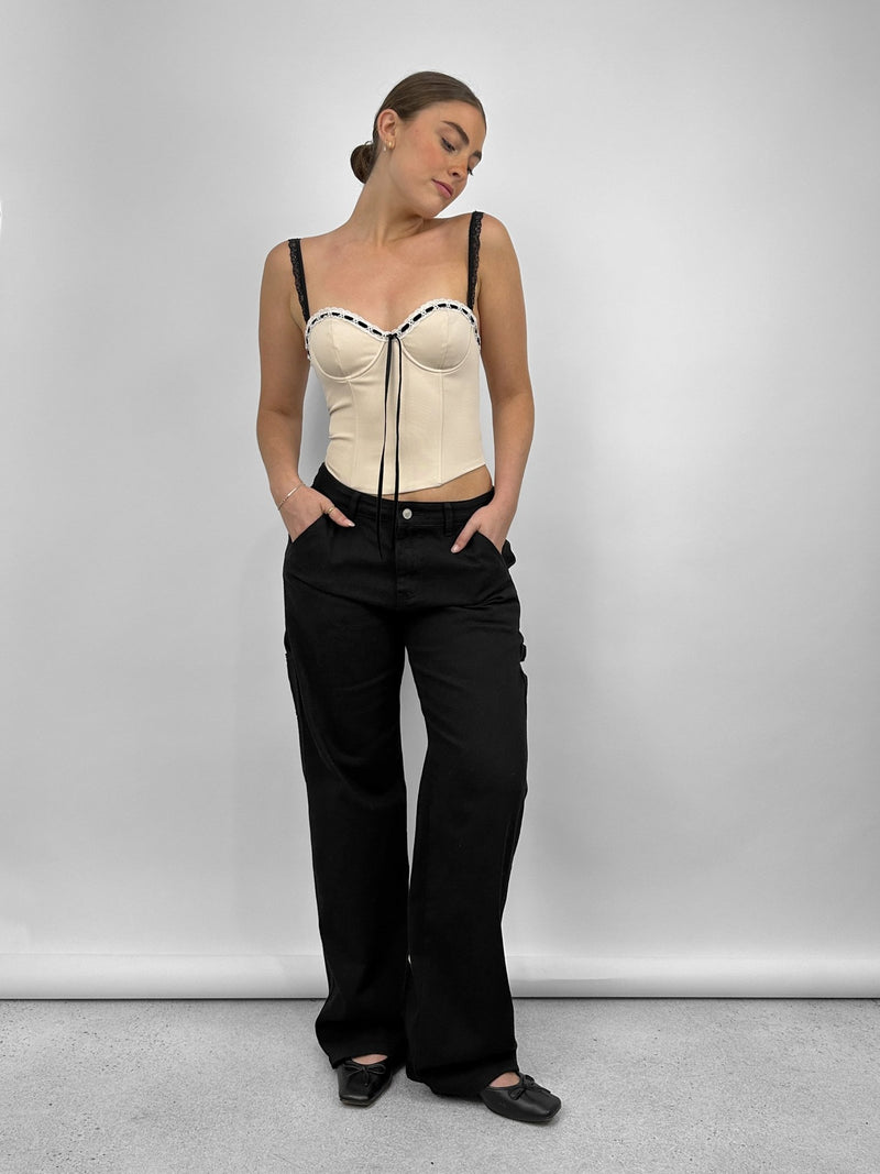 Contrast Ribbon Detail Bustier Corset Top - Vamp Official