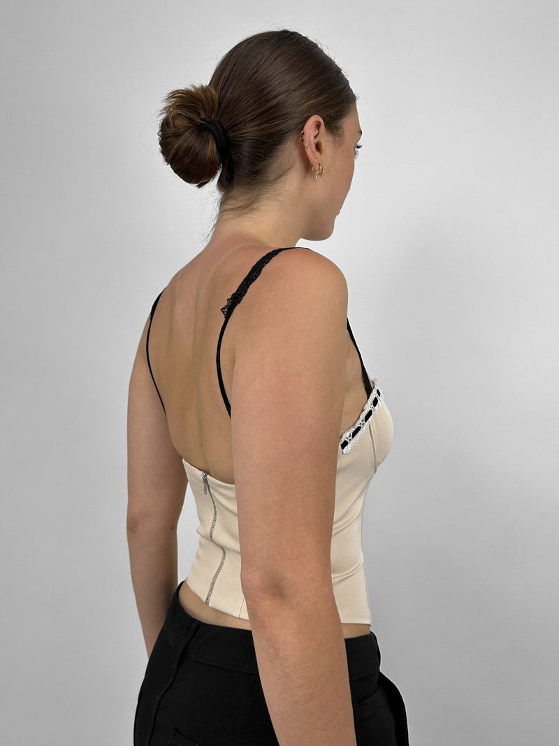 Contrast Ribbon Detail Bustier Corset Top - Vamp Official