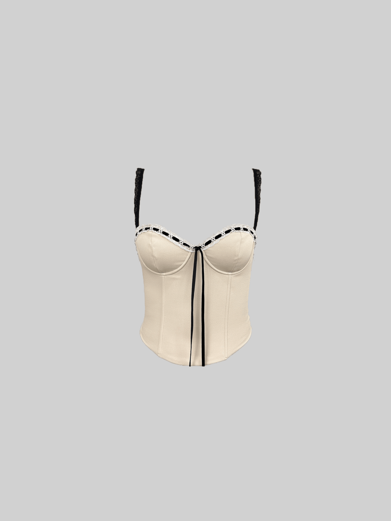 Contrast Ribbon Detail Bustier Corset Top - Vamp Official